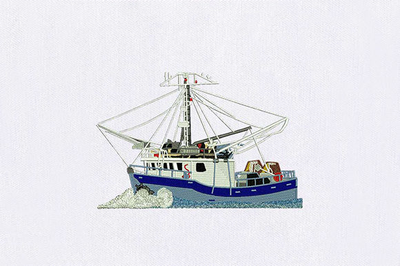 Blue Ship Embroidery for Handmade Gifts